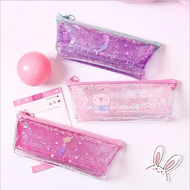 

Creative Bling Bling Shining Quicksand Mermaid Transparent Pencil Bag School Pencil Case Gilrls Makeup Organizer Bag Stationery