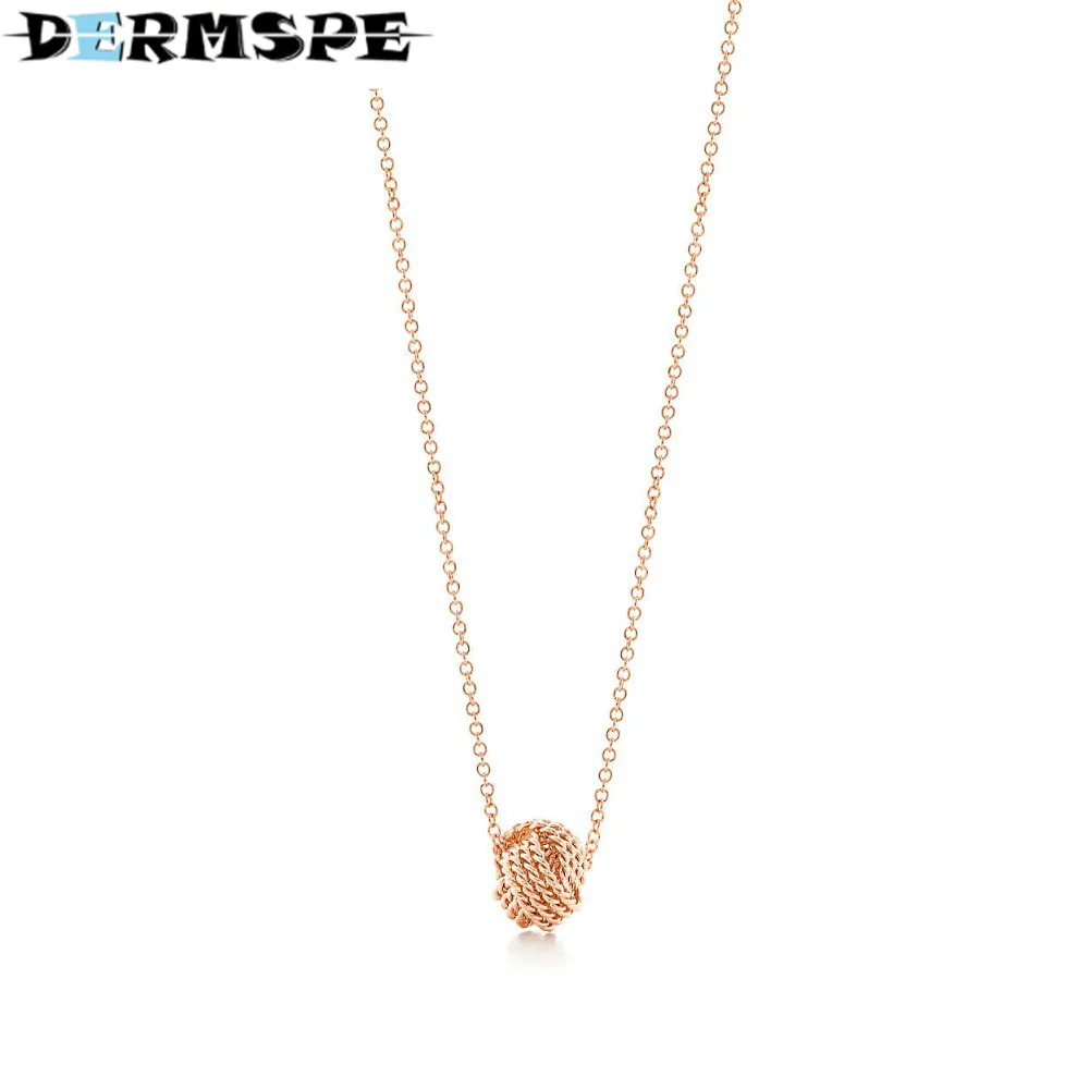 

DERMSPE S925 Silver Silver Rose Gold Twist Series Knot Pendant with TIFF Necklace Fit DIY Original Charm Jewelry Women Gift