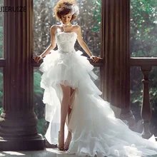 JIERUIZE, белые свадебные платья из органзы с высокой талией, кружевные аппликации, кружевные спереди, короткие, Длинные Сзади свадебные платья, robe de mariee