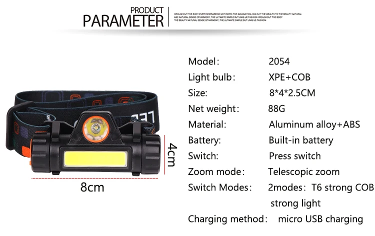 Портативный Миниатюрный светодиодный налобный фонарь XPE+ COB светодиодный налобный фонарь, встроенный аккумулятор для кемпинга