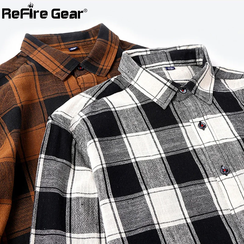 Рубашка ReFire Gear мужская с длинным рукавом хлопок Повседневная блуза в клетку