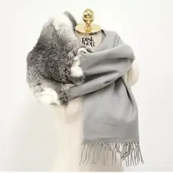 Новые меховые шарфы Модные женские обертывания с натуральным кроличьим мехом весна-осень Зима Большие размеры серые шарфы S35