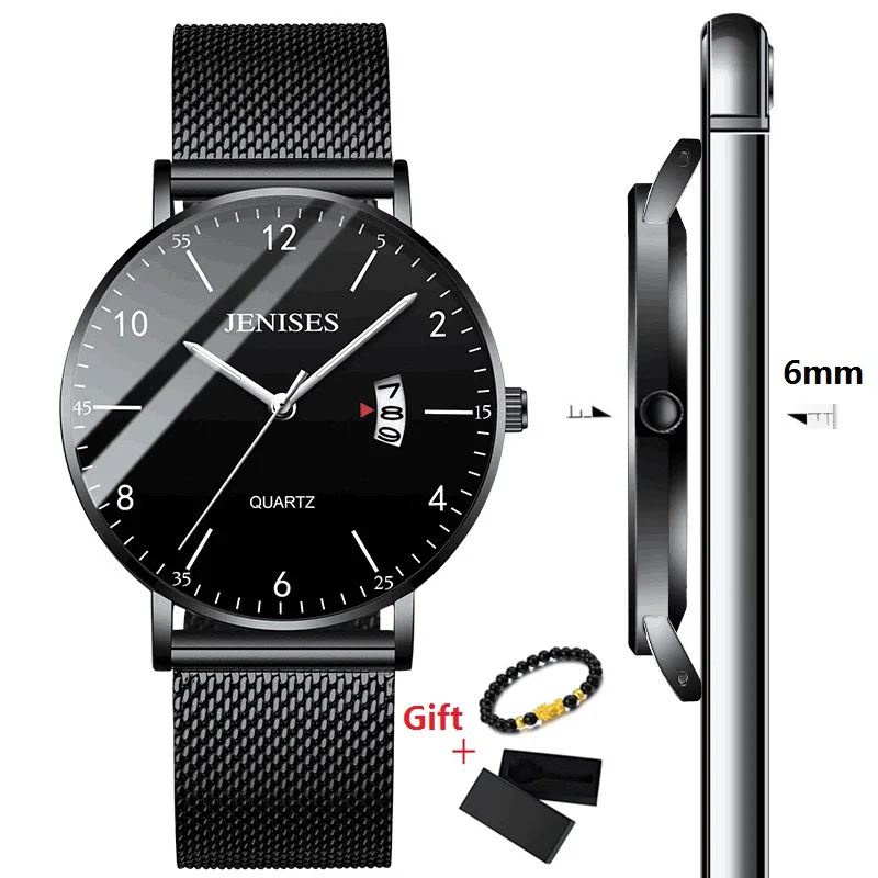 

Jenises Casual Mens Watches Top Brand Luxury Men's Quartz Watch Sport Wristwatch Steel Mesh Waterproof Ultra Thin Watch for Men