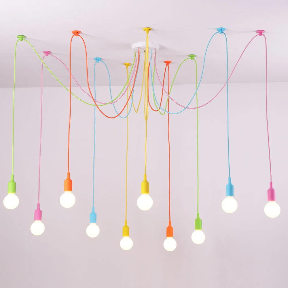 

Custom Pendant Lights Colorful DIY Lighting Multi-color Silicone E27 Bulb Holder Lamps Home Decoration 4-12 Arms Fabric Cable
