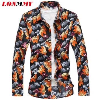 

LONMMY Plus size 5XL 6XL 7XL Floral shirt men Long sleeves blouse flower camisa Fashion Casual mens dress shirts 2018 Autumn