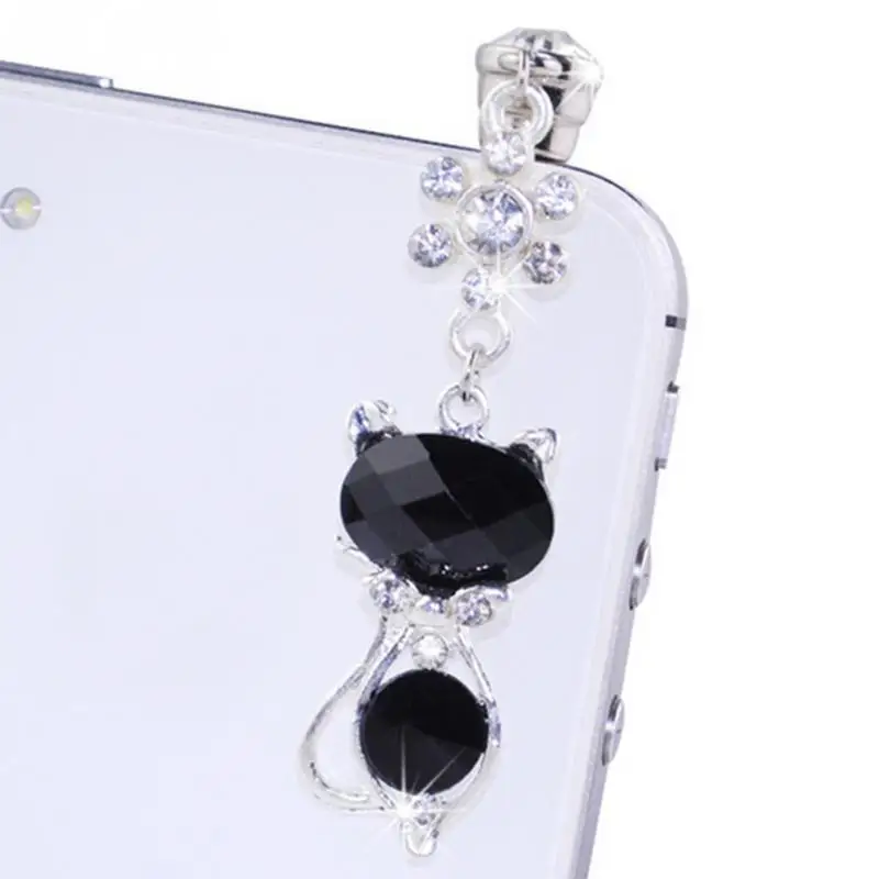 3.5mm Universal Headphone Dust Plug Rhinestone Cat Mobile Phone Accessorie Pendant Decoration for Huawei Samsung 3.5mm Headphone