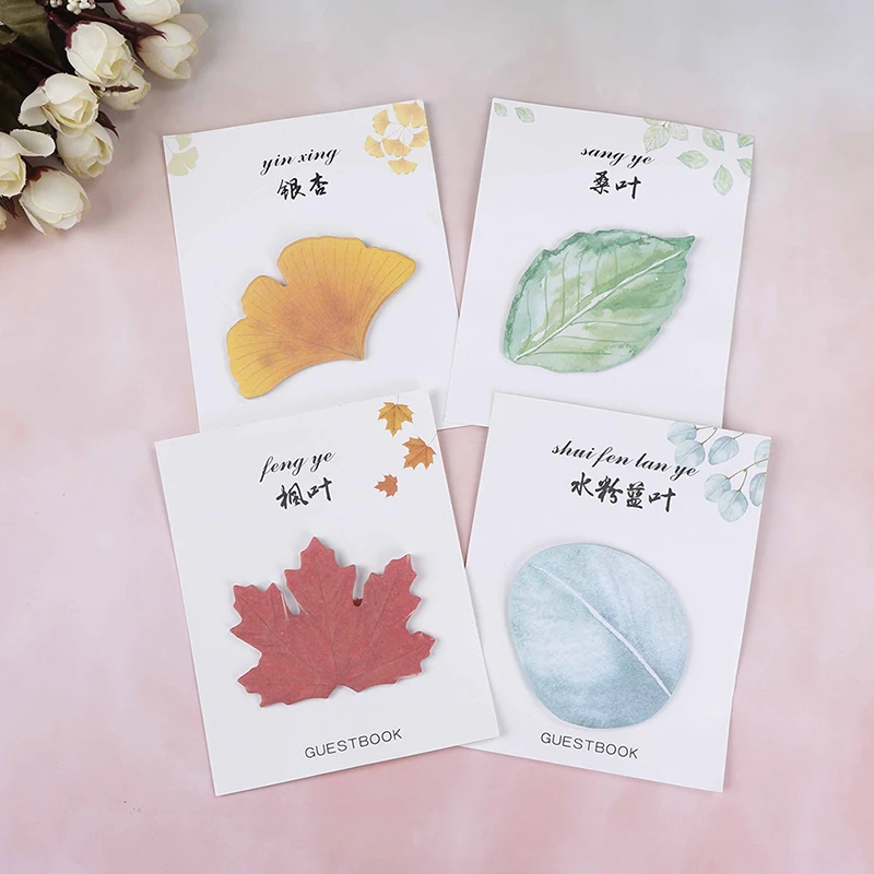 30 Pages/Set Leaf Shape Memo Pad Sticky Notes Notebook Scratch Pad Message Bookmarks School Stationery Supplies 4 Styles