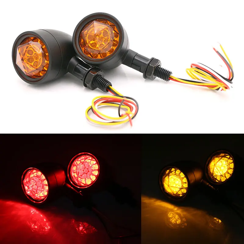 Nuoxintr Motorcycle bullet Light Diamond Lens LED Turn Signal Indicator taillight lamp For Harley Sportster Bobber Chopper