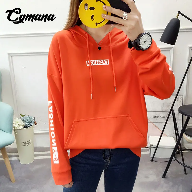 CGmana Women Sweatshirt 2018 New Autumn Harajuku Loose Large Size Hooded Female Letter Printed Pocket Thin Sweatshirt For Women Hoodies