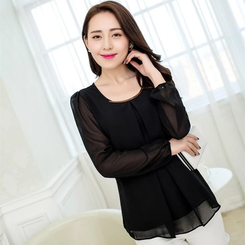 XXXXL Blusas 2020 Новая женская шифоновая блузка с круглым вырезом повседневная блуза