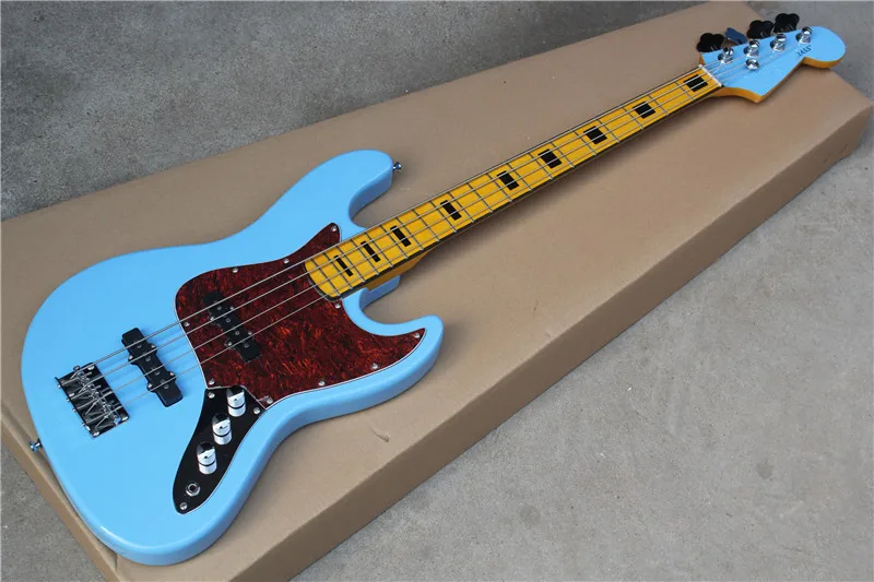 

Hot sale factory custom 4 strings Blue body Electric Bass Guitar with Red Pearl Pickguard,Chrome Hardware,can be customized