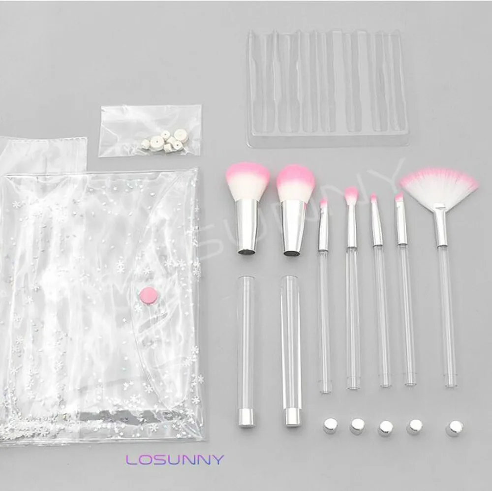 Conjuntos de Escova Tubos de Cristal Manual do Perfume Losunny Maquiagem Transparente Destacável Montagem Faça Você Mesmo Mão no 7 Pcs 12 Aplicador de sombra