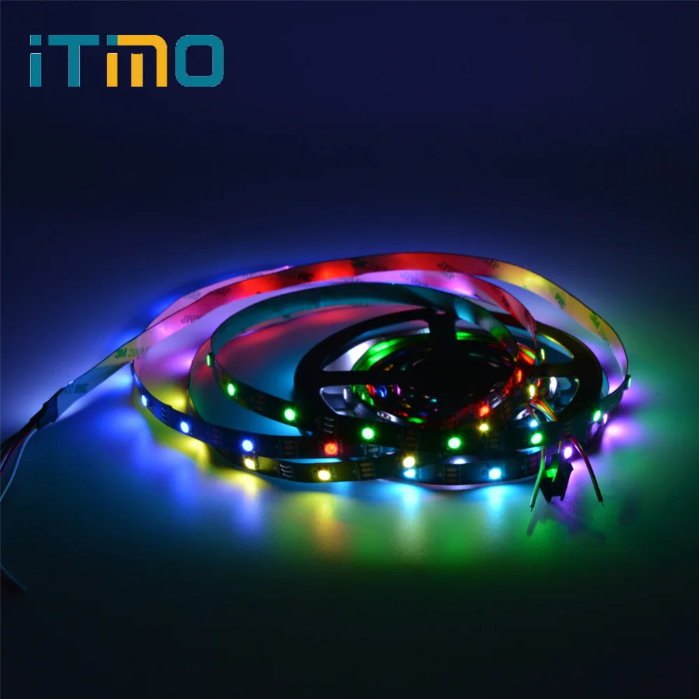 

ITimo WS2812 IC WS2812B IP20/IP30 30/60 Pixels/Leds/m Individually Addressable 1m/5m Black PCB Smart Led Pixel Strip DC 5V RGB