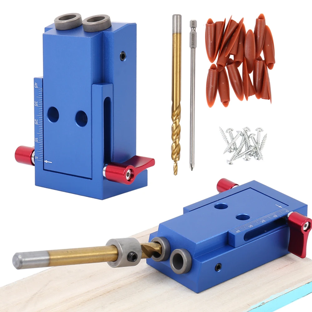 Aluminum Pocket Hole Jig Kit For Wood Hole Saw 9.5mm Step Drill Bits
