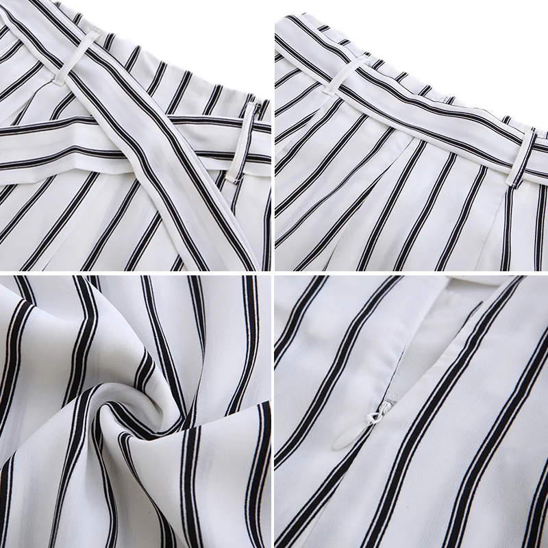 YELL ROLAN Summer Women Casual Loose Wide Leg Pants 2018 New Striped Trousers Office Lady Work Pants Beach Party Belt Pantaloon Pants