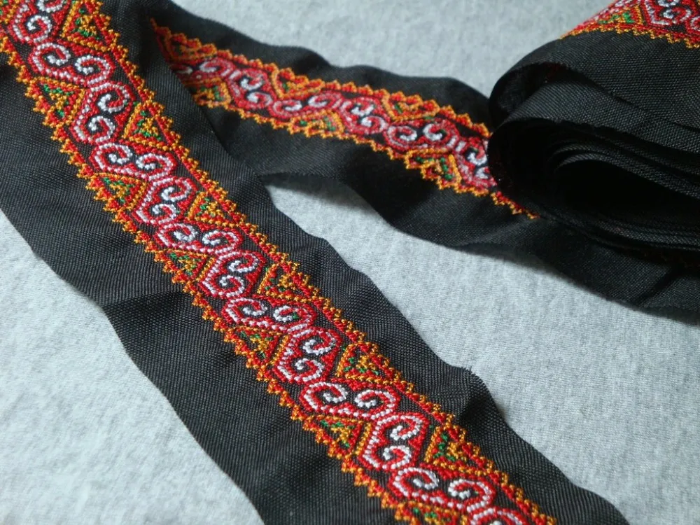 

miao cross stitch crochet cotton fabric lace trim 5cm dress collar ribbon tape webbing ethnic tribal nepal thai india boho DIY