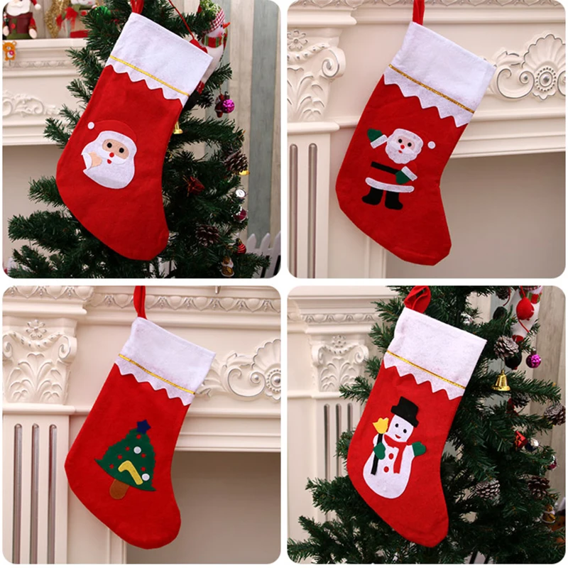 

2019 Christmas Stockings Socks New Year Decor Plaid Santa Claus Candy Gift Bag Xmas Tree Hanging Ornament Decoration For Home
