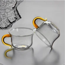 4 шт креативные чайные чашки кунг-фу, термостойкие стеклянные чайные наборы, индивидуальные чашки с желтой ручкой, простая маленькая чайная чашка 100 мл