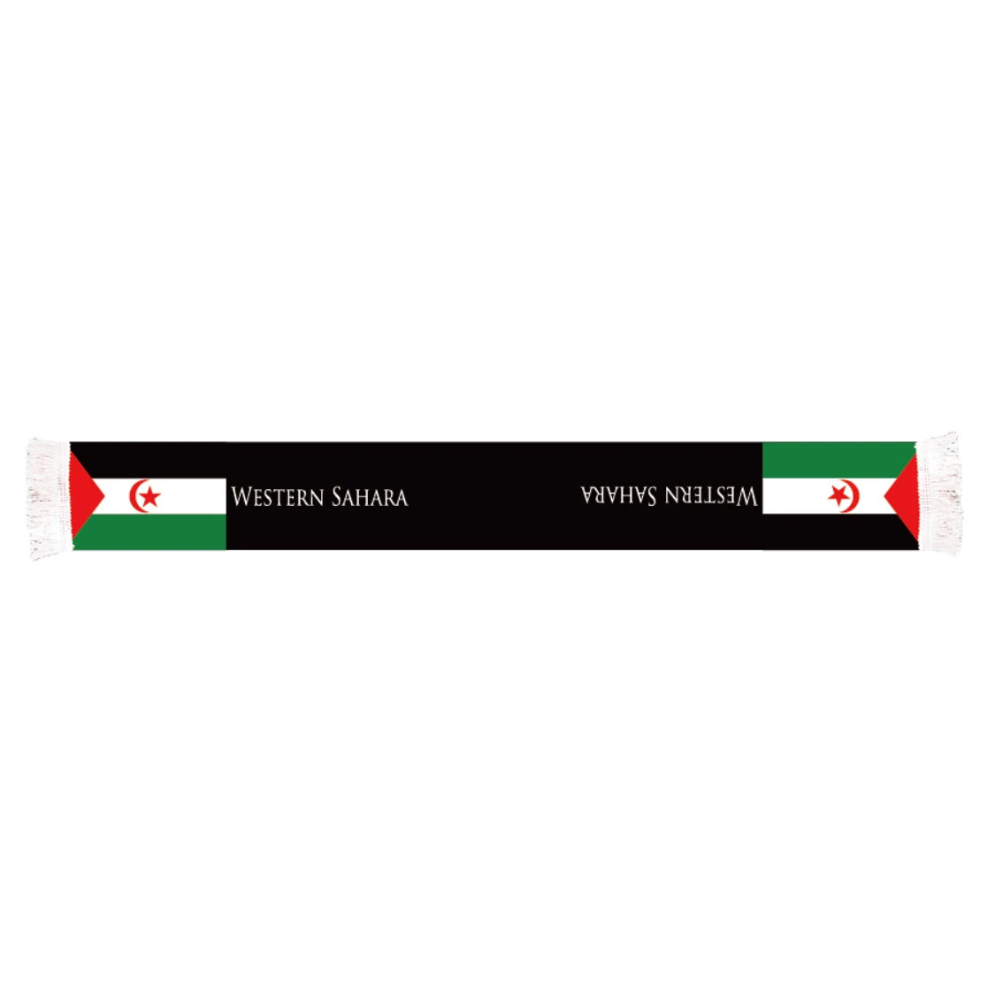 

Drop Shipping silk Satin Sublimation 2 sided printing Western Sahara Country Scarf 55"x6" with 5cm tassels for soccer fans