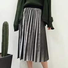 Модная женская осенняя плиссированная юбка бархатная с высокой талией винтажная Лоскутная Повседневная Женская юбка GM