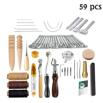 

59pcs/Set Leather Craft Tools Kit Hand Sewing Stitching Punch Carving Work Saddle Leathercraft Accessories