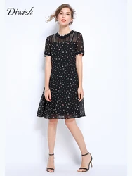Diwish Summer Dress Women Lace Spliced Print Black Dress Elegant Short Sleeve Party Dress Office Ladies Women Clothes 2019 Diwish Summer Dress Women Lace Spliced Print Black Dress Elegant Short Sleeve Party Dress Office Ladies Women Clothes 2019