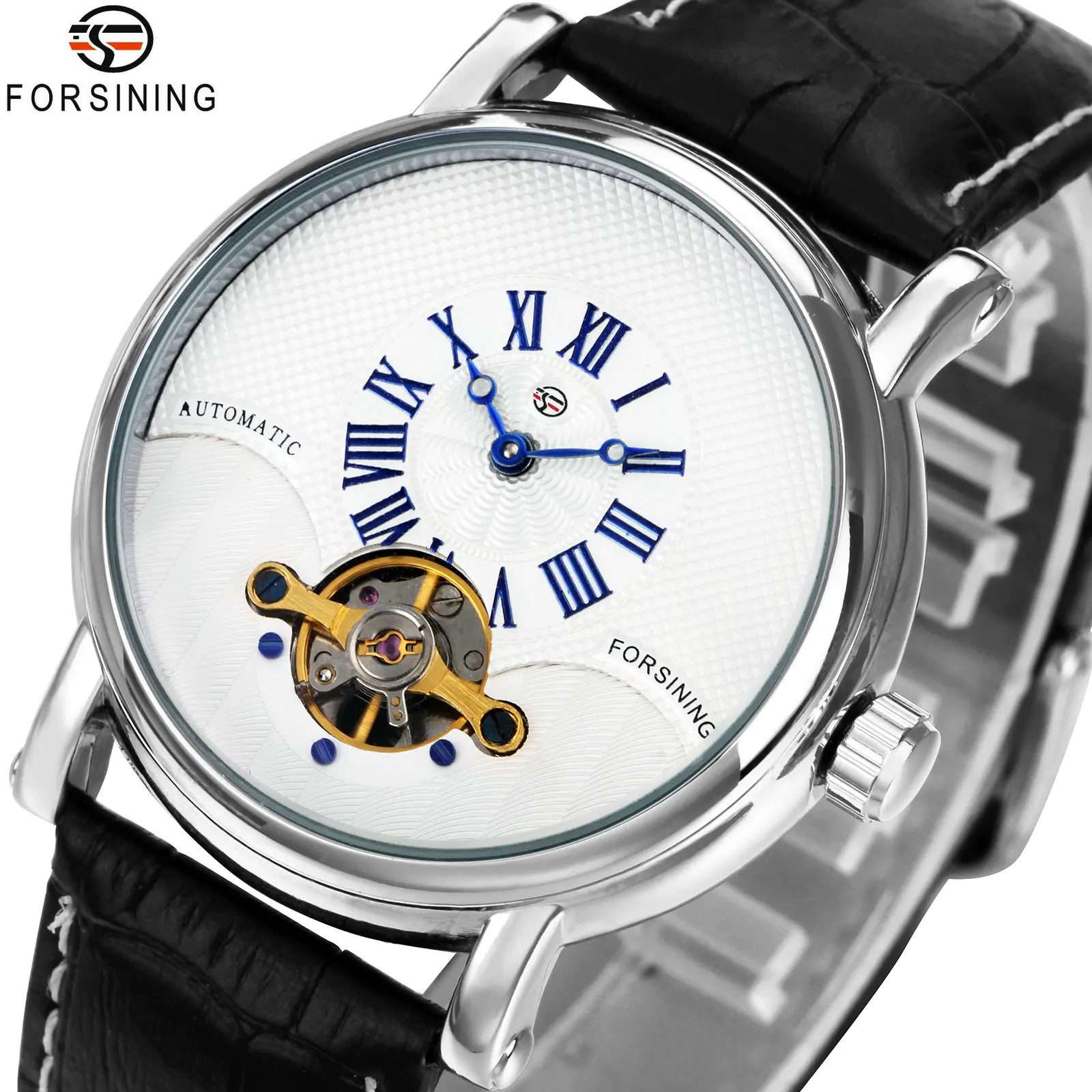 

FORSINING Fashion Retro Men Automatic Mechanical Watches Roman Number Dial Tourbillon Design Leather Band Top Brand Luxury Clock