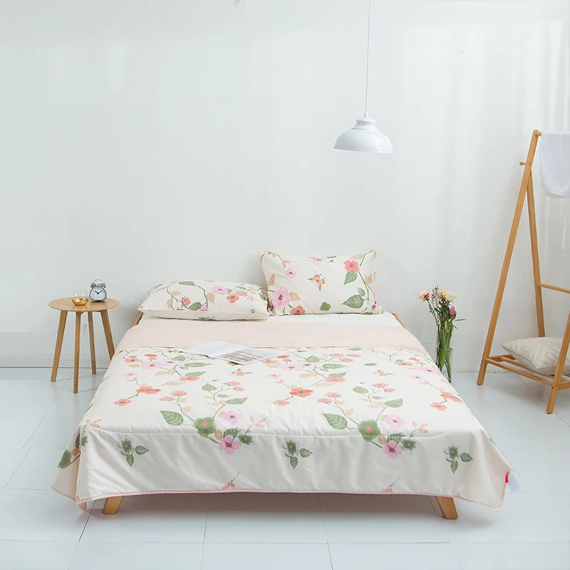 

Diverse flowers printed Bedspread /1PCS Cotton summer blanket Duvet Quilt/150x200cm and 200x230cm light blue