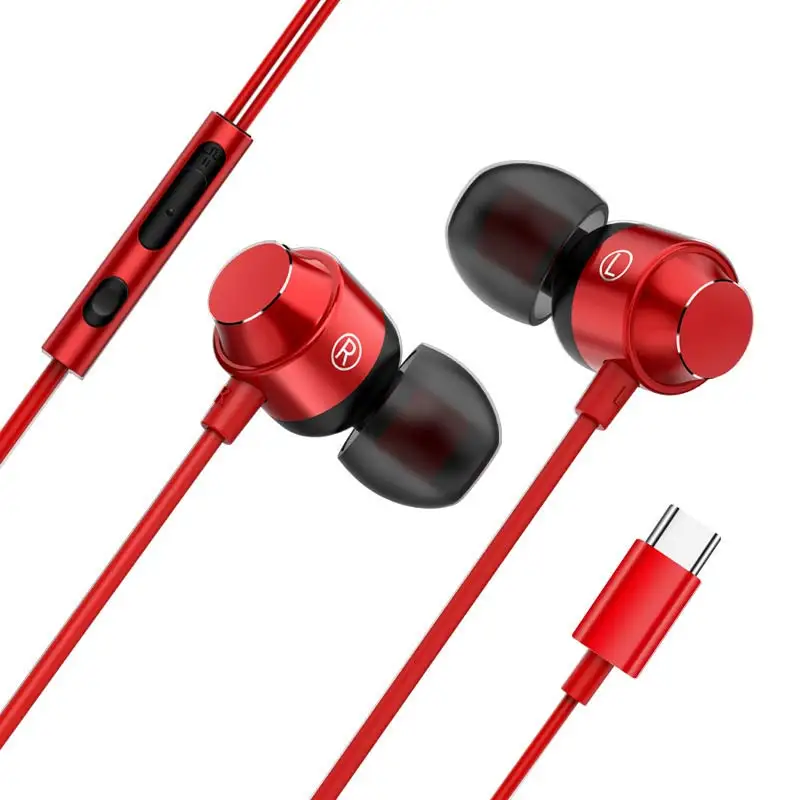 Type-C Metal Earphone for Oneplus 8 7 Pro In-ear Mic Wire Control Bass Magnetic Headset Earbuds for iPhone 12 13 Huawei P40 Pro running headphones