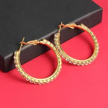 Trendy Hip Hop Piercing Earrings Alloy Rhinestone Stud Earring Women Black Silver Gold A Pair Diameter 30 To 60mm Trendy Hip Hop Piercing Earrings Alloy Rhinestone Stud Earring Women Black Silver Gold A Pair Diameter 30 To 60mm
