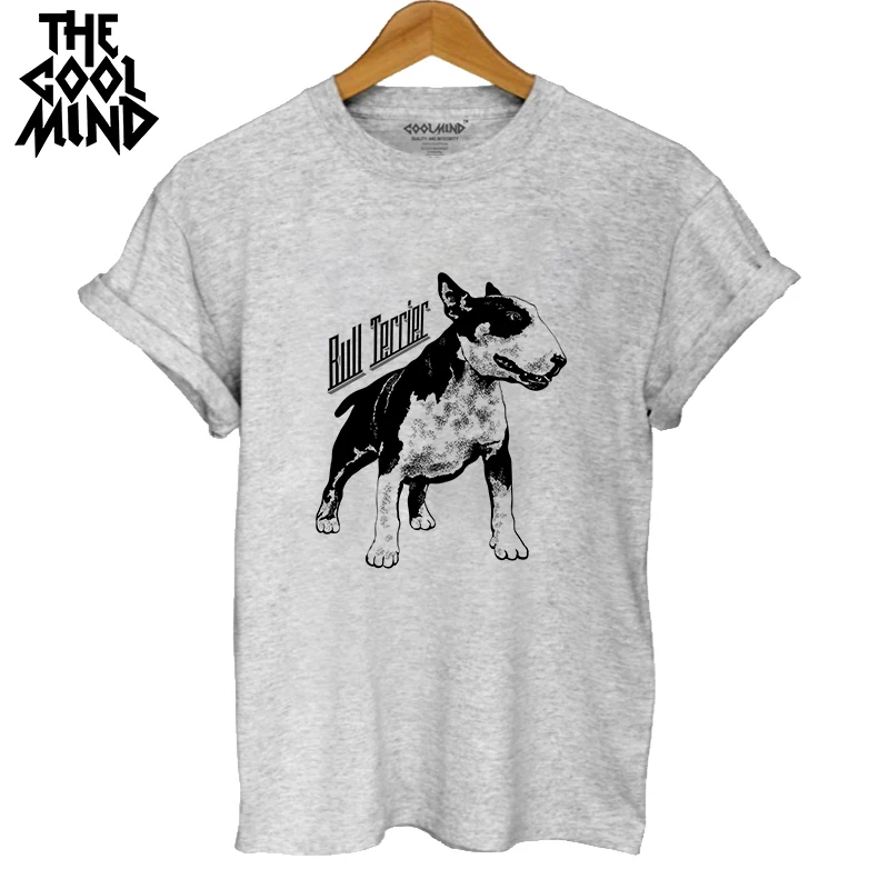 

COOLMIND QI0118B 100% cotton bull terrier dog print women T shirt casual short sleeve female tshirt loose o-neck t-shirt tee