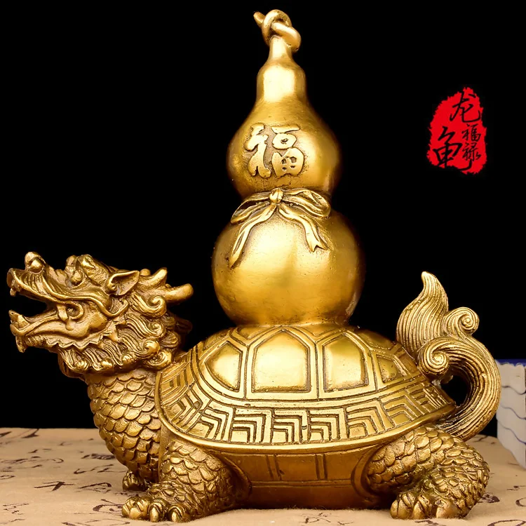 

20CM large # 2019 home TOP protective-efficacious Talisman office Protection Money Drawing Dragon Turtle FENG SHUI Brass statue