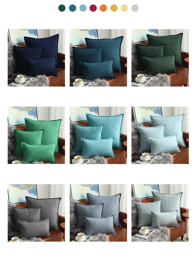 Однотонный замшевый чехол для подушки, синий, зеленый, серый, оранжевый, розовый, декоративная наволочка для подушки, пиломатериал, чехол для подушки 45X45 см/30x50 см/60x60 см
