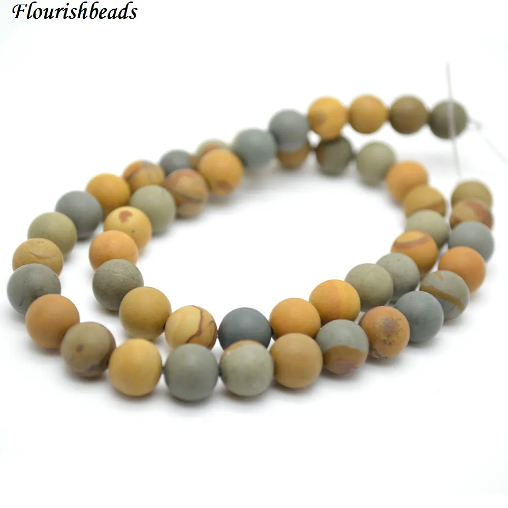 

4mm~12mm Matte Yellow Brown American Picture Jasper Stone Round Loose Beads
