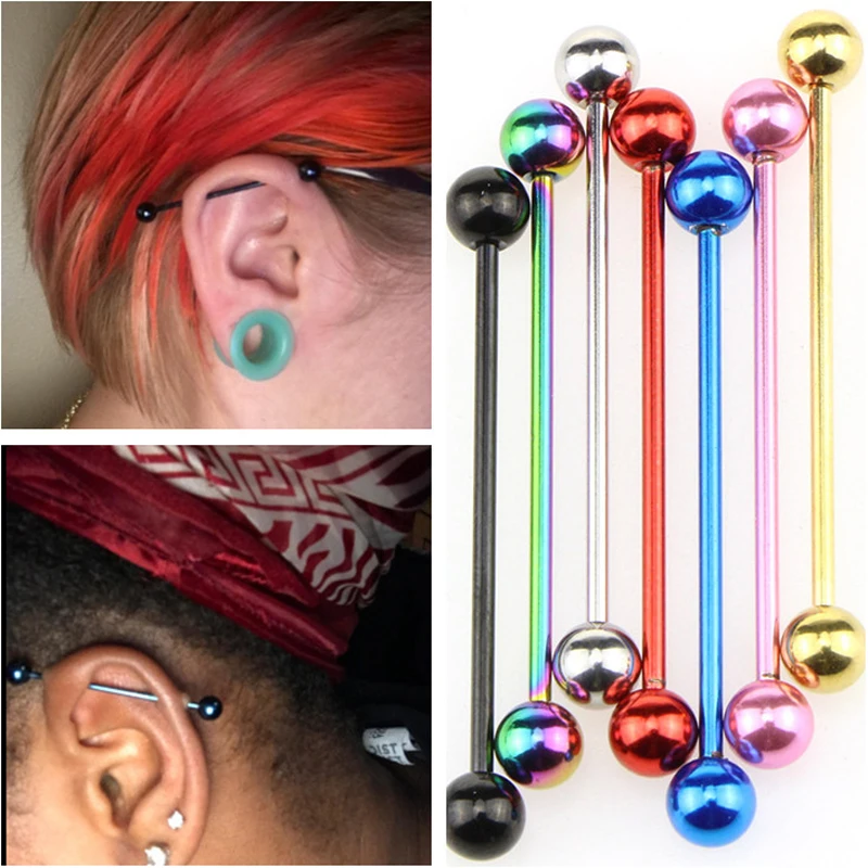 2PCS Black Industrial Barbell Piercing Spiral Earring Jewelry Ear