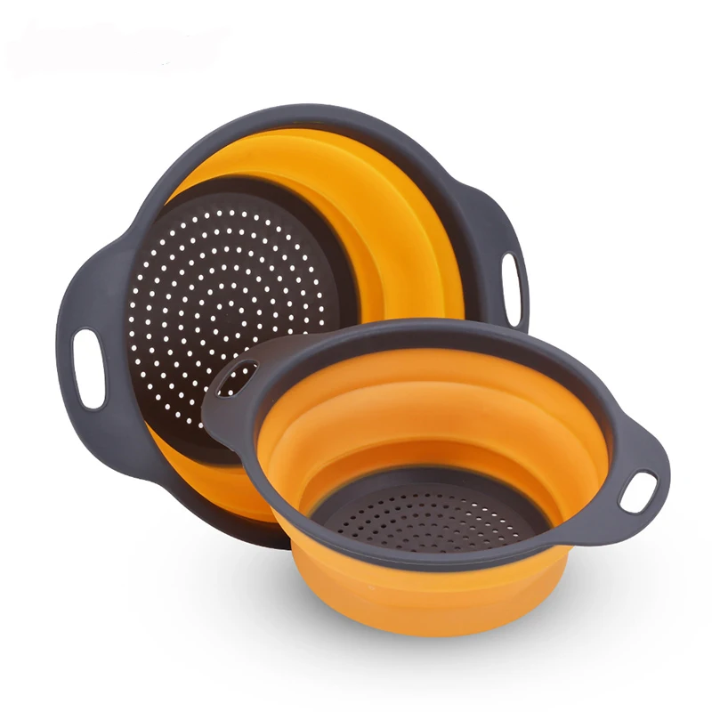

Silicone Collapsible Colander Vegetable Fruit Washing Drain Strainer Basket Strainer Foldable Colander With Handle Kitchen Tools