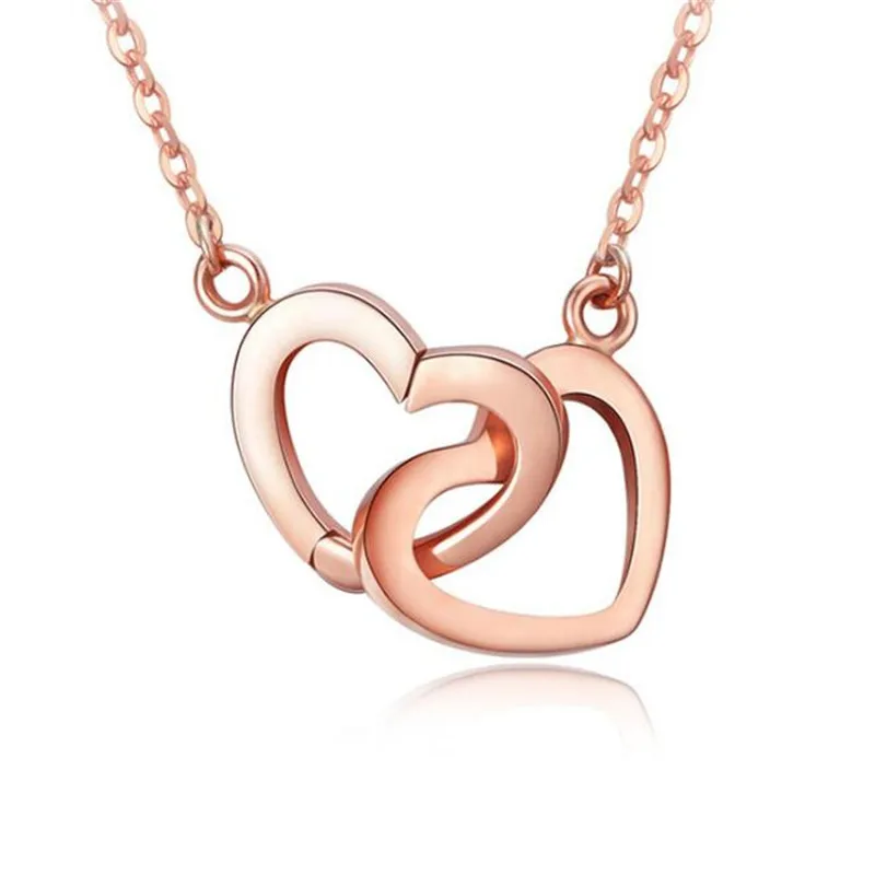 

Romantic Double Hearts Necklaces Pendant Rose Gold Color 18K Gold Jewelry Chain for Women Valentine's Day Gifts