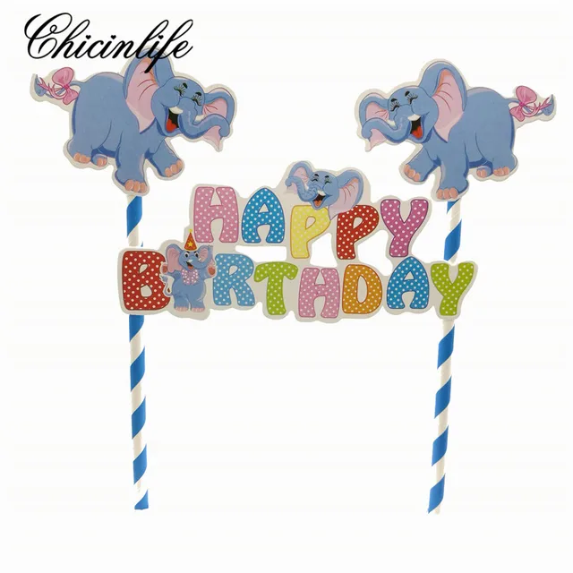 Chicinlife 1set Elephant Cake Cupcake Topper Picks Girl Boy 1st