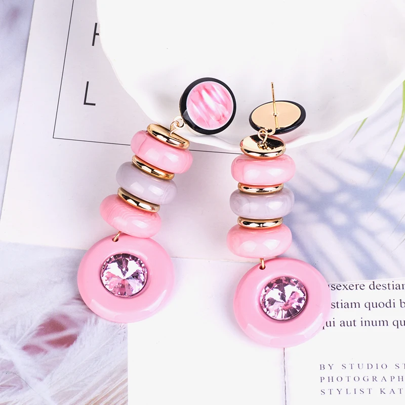 GUANLONG Classic Drop Earrings for Women Acrylic Earrings Female Statement Long Round Dangling Fashion Elegant Resin Earring (5)