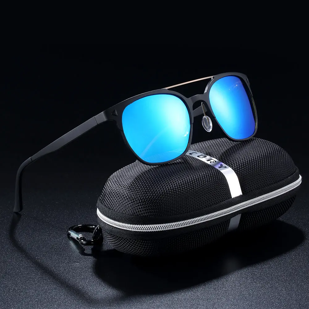 BARCUR алюминиевые магниевые солнцезащитные очки ретро стимпанк круглые очки мужские Поляризованные мужские солнцезащитные очки для мужчин - Цвет линз: Blue