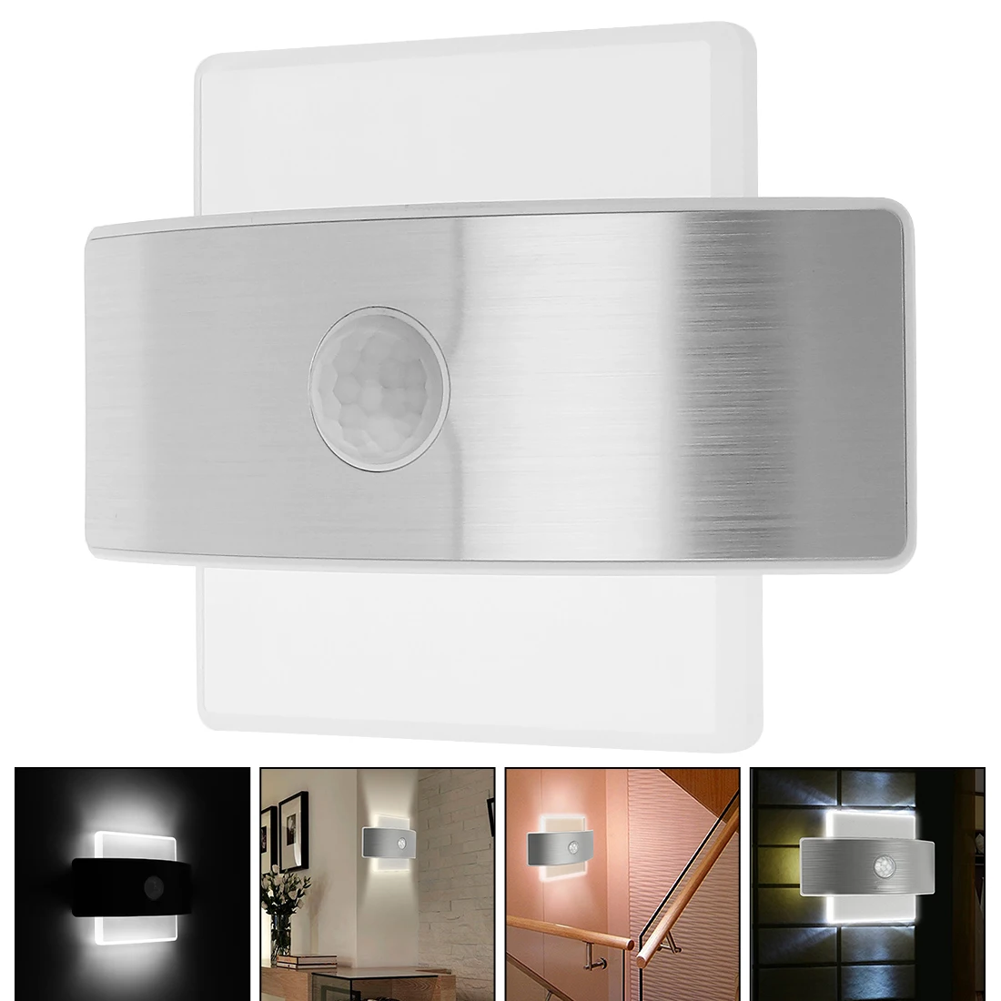 

Square PIR Motion Sensor LED Night Light with Rechargeable USB Charging Port for Living Room / Bedroom / Corridor / Wall