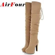 Airfour Big Size 43 High Heels Over the Knee Boots for Women Flock Tassel Ladies Long Boots Women’s Winter Platform Boots Shoes