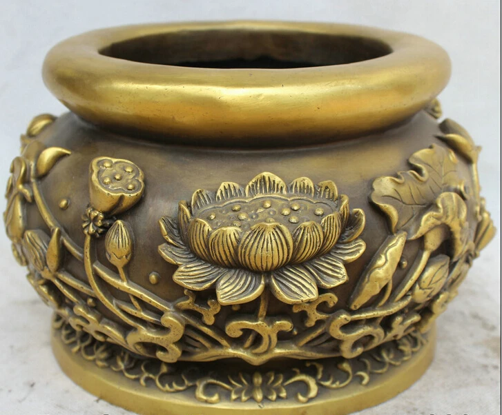 

JP S62 10" Chinese Buddhism Brass Buddha lotus flower leaf Incense Burner Censer Pot