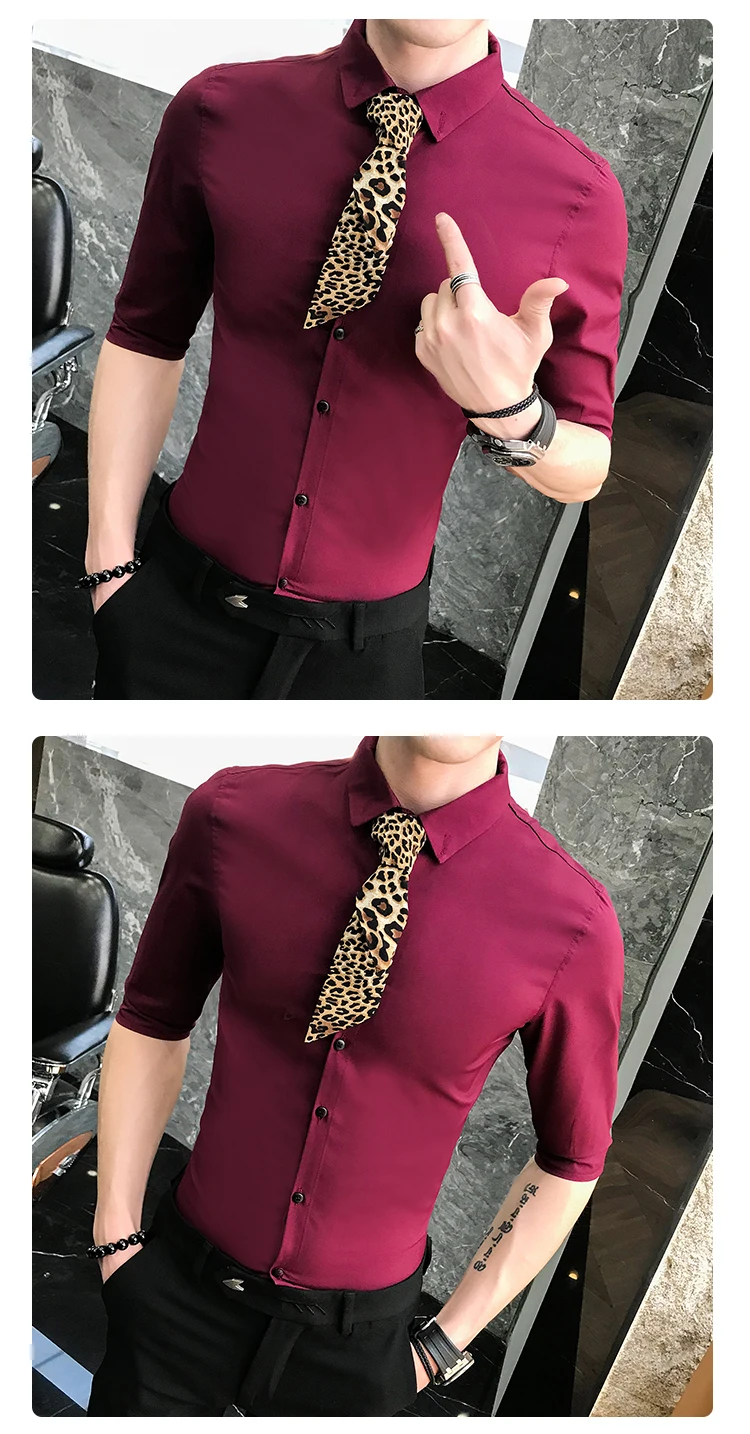 Корея Camiseta Masculina Рабочая Рубашка с шелковый шарф леопардовый Черный Мужская рубашка Slim Fit офисные рубашки для мальчиков бизнес джентльмен