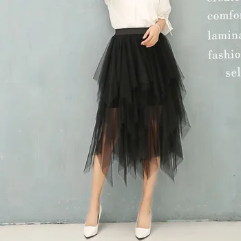

Women Layered Patchwork Skirt High Waist Casual Asymmetrical Mesh Midi Skirt Solid Sweet Summer Skirts