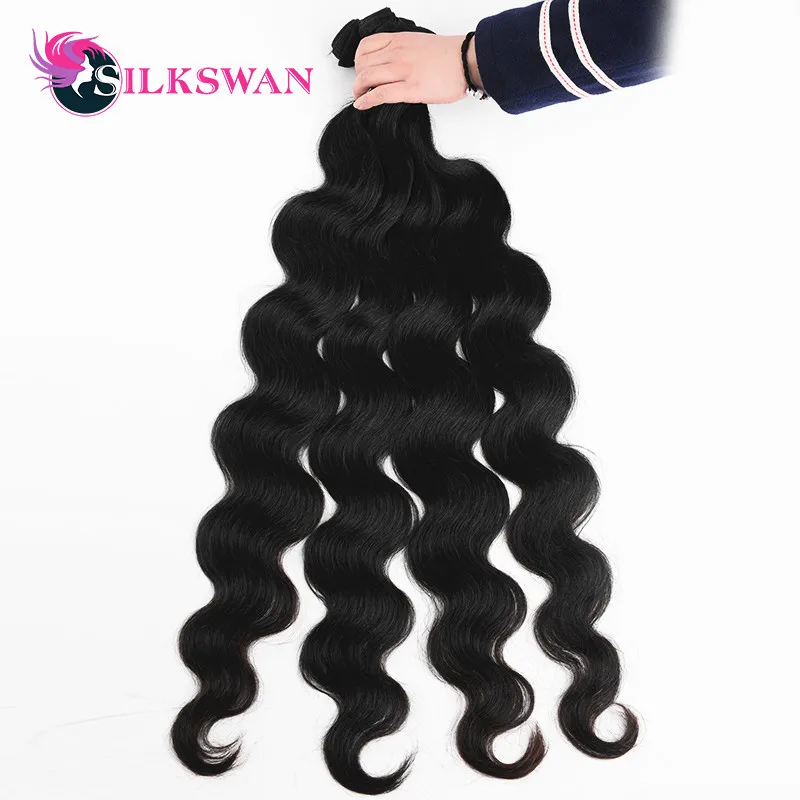 Silkswan волосы Средний коэффициент 8-32 дюймов 28 30 32 дюймов плетение пряди бразильские волосы объемная волна Remy человеческие волосы пучок натуральный цвет