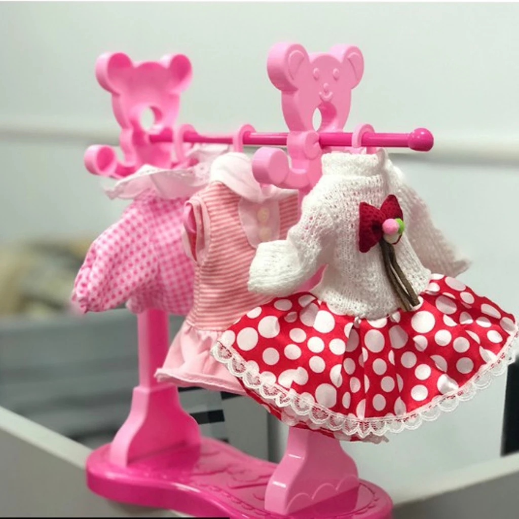 DIY Assembled Plastic Clothes Hanging Shelf &3 Pieces Clothes Hanger for Mellchan Doll Bedroom Decoration