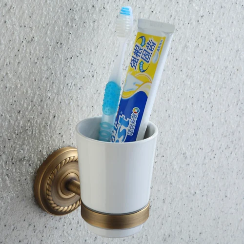X16002-роскошная настенная бронзовая отделка держать полотенец для ванной набор включая кольца бумажные полотенца держатель мыла и стакан - Цвет: Single Tumbler