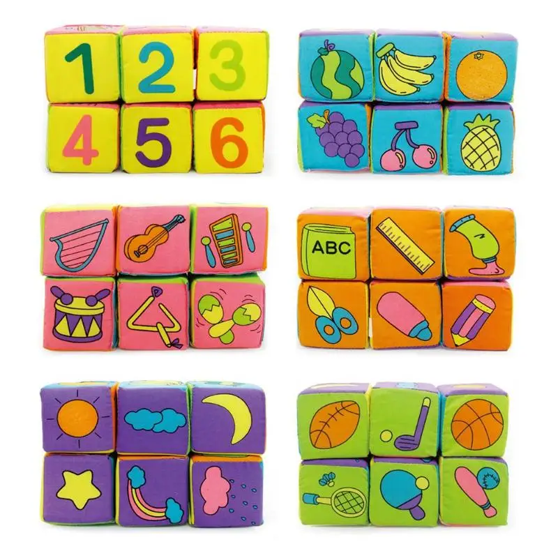 Baby Child Early Education Multi-pattern Soft Building Blocks Cubic Plush Toys