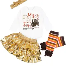 Oklady/Одежда для маленьких девочек на первый день благодарения комбинезон с надписью для новорожденных, штаны с принтом в виде индейки, золотистая балетная пачка, комплекты с платьем
